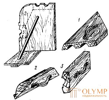 Рис. 67. Разборный шаблон для разделки углов: 1 - потолочная часть, 2 - угловая (средняя) часть, 3 - стеновая часть