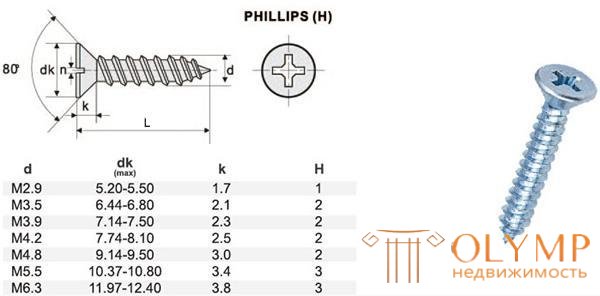   Types of screws used in the installation of drywall 