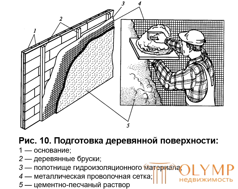 5. Подготовка поверхностей к оштукатуриванию (дере­вянных , каменных, металлических, бетонных)